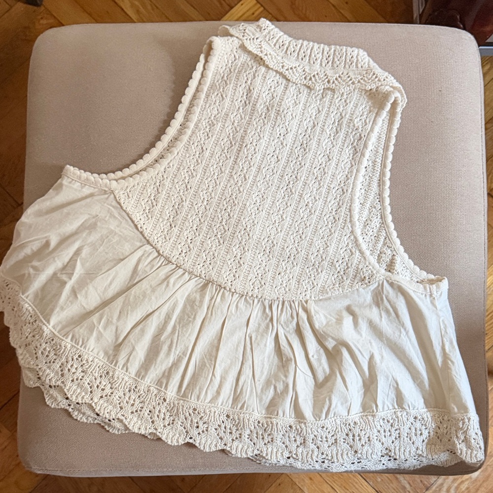 Cream Crochet & Cotton Button Front Vest - Picture 2 of 5